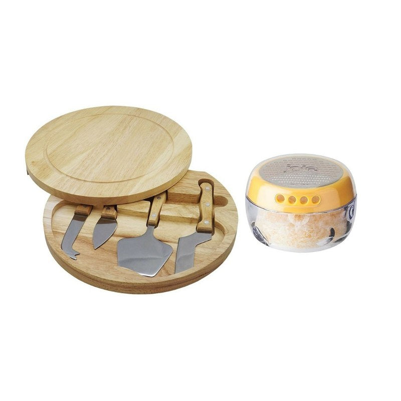 Kit Queijo 5 Peças Tábua Madeira + Ralador Polvilhador Joie
